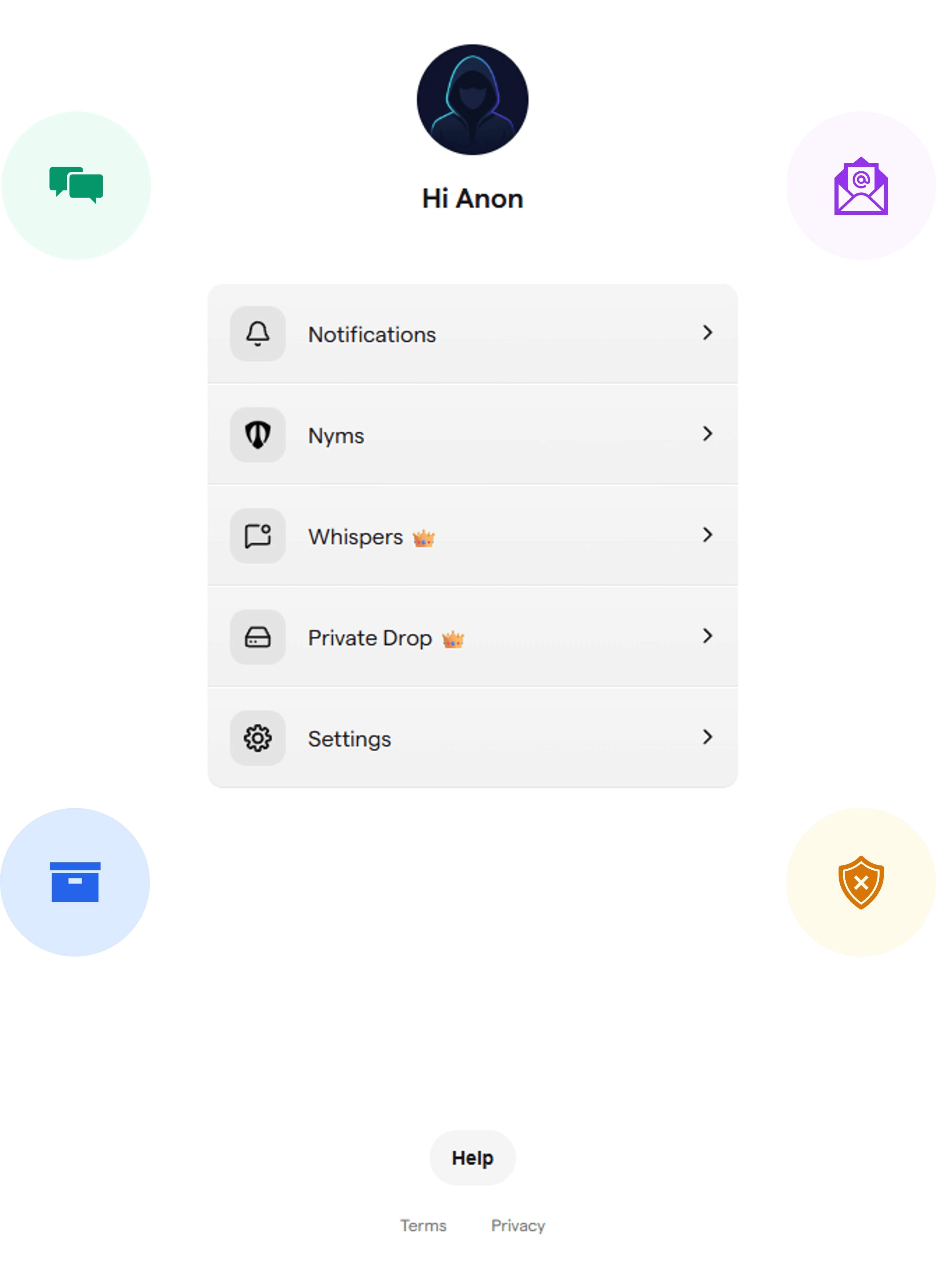 Anonime app screenshot showing dashboard