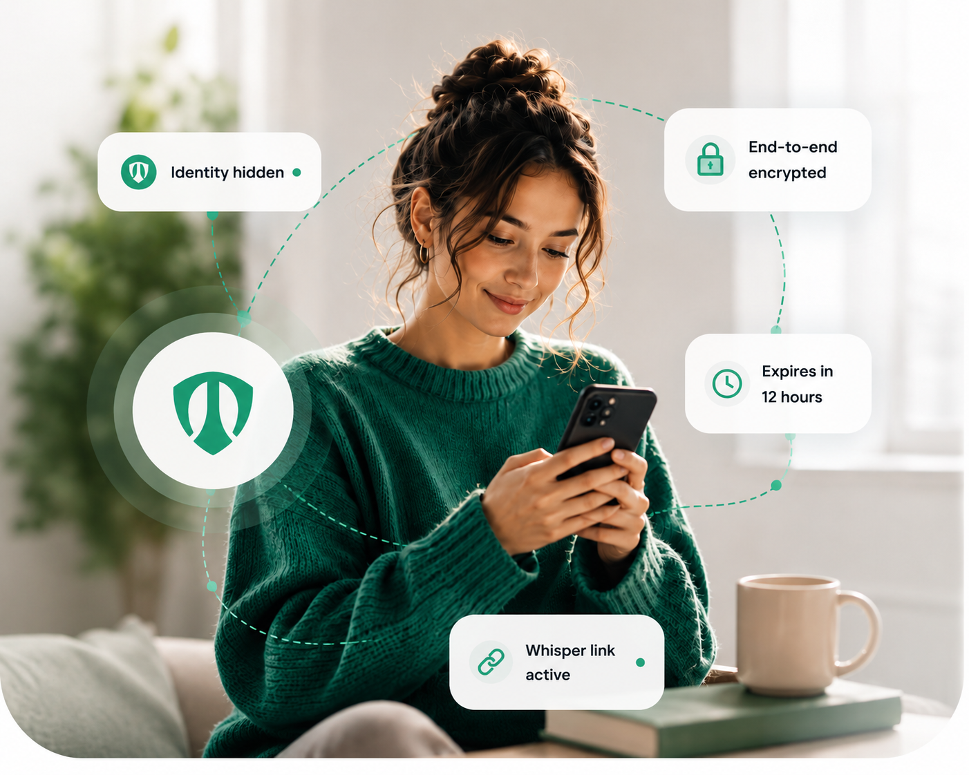 Person using Whispers for private encrypted messaging